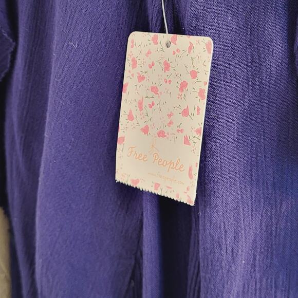 Free People Blue Eyelet Front w/Crochet Flutter Sleeves Flapper Dress M NWT - Picture 12 of 15